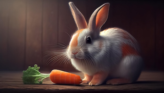 Rabbit eating carrot realistic happy easter