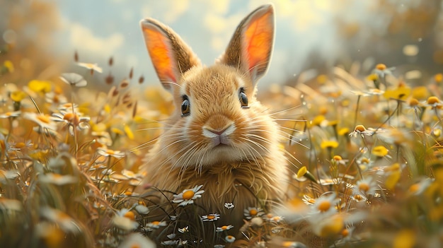 a rabbit in a field of flowers with the words rabbit on it