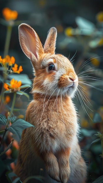 a rabbit in a field of flowers