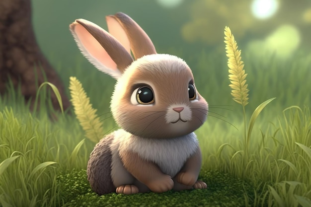 A rabbit in a field with grass and plants