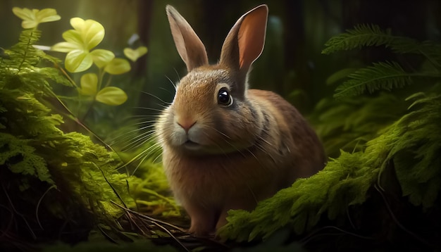 Rabbit in the forest realistic happy easter day