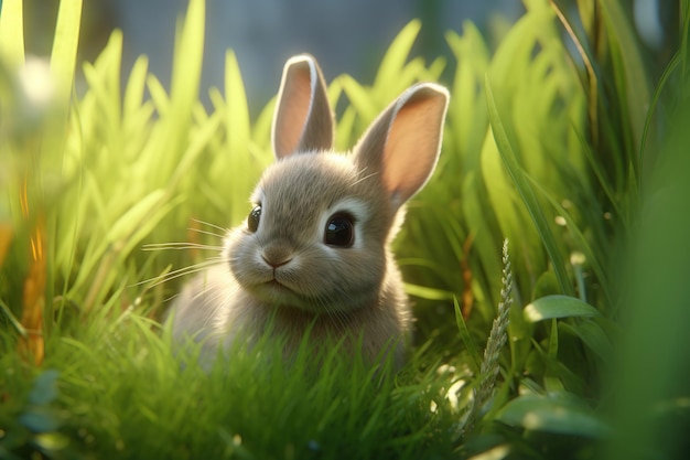 Rabbit among grass field