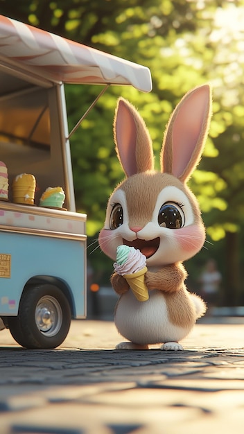 Photo a rabbit is holding an ice cream cone and a toy with a toy in it