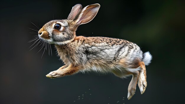 Photo a rabbit is jumping in the air with its mouth open