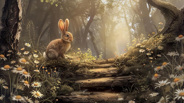 a rabbit is sitting in the woods with the words  the bunny  on the side