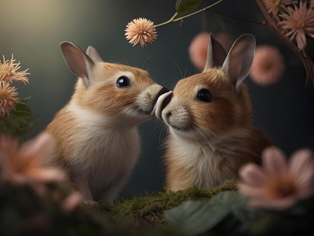 rabbit kissing another rabbits face