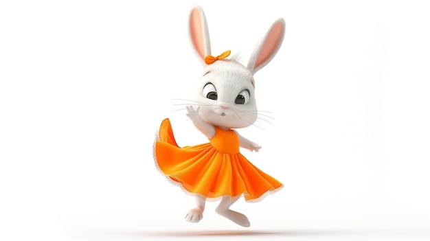 a rabbit in an orange dress with a bow on its back