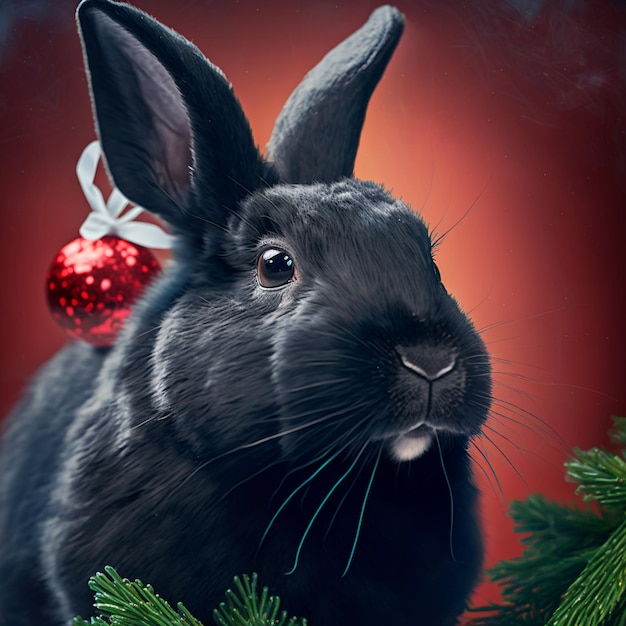 Rabbit portrait room in christmas decoration