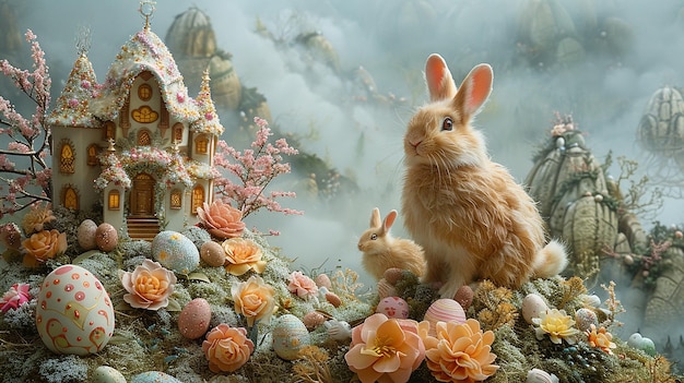 a rabbit and a rabbit are in a fairy garden