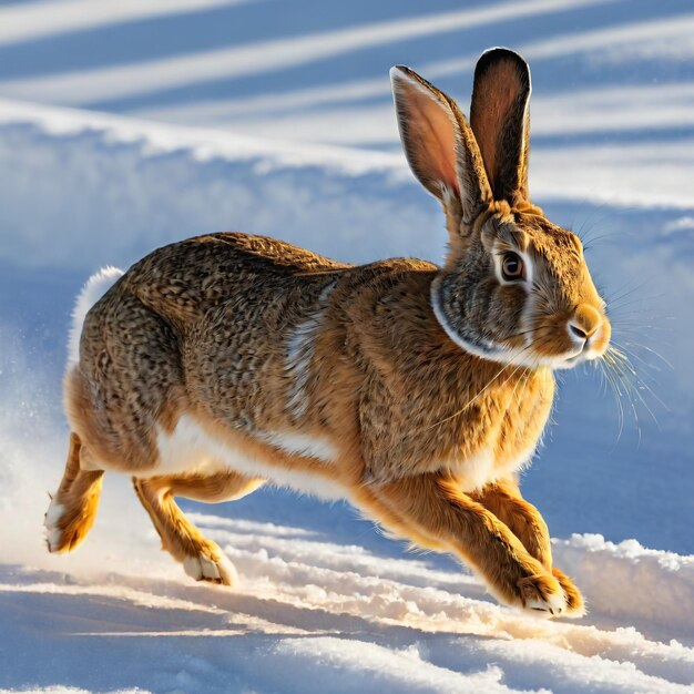 Photo rabbit running on background track desert nature wildlife and snow