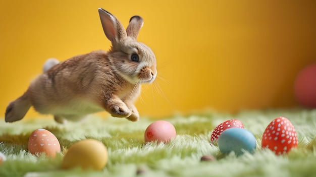 Rabbit Running Through Field of Eggs