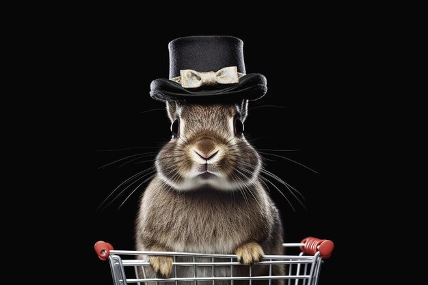 rabbit in shopping trolley banner for sales on Black Friday Generative Ai