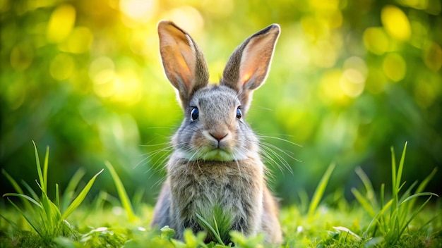 a rabbit sits in the grass in the sunlight