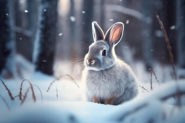 a rabbit in the snow with the words bunny on it