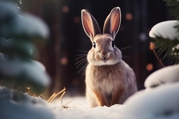 a rabbit in the snow with the words  rabbit  on it