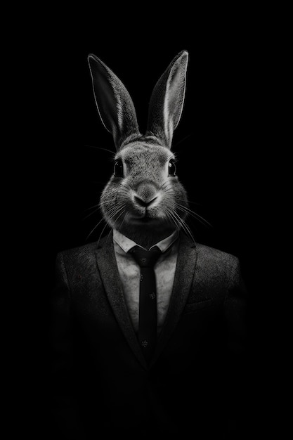 A rabbit in a suit is wearing a suit.