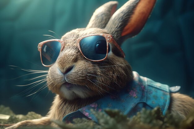 Rabbit in sunglasses and a Tshirt Generative AI