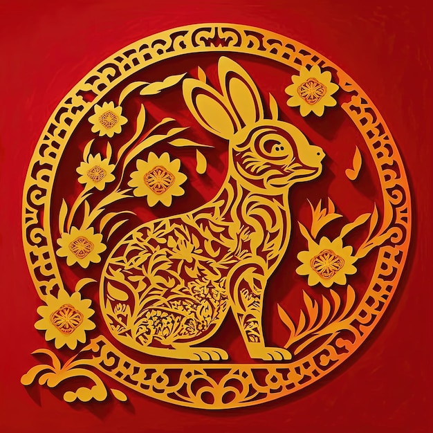 Rabbit symbol of Chinese Lunar New Year 2023 paper cut design Generative AI