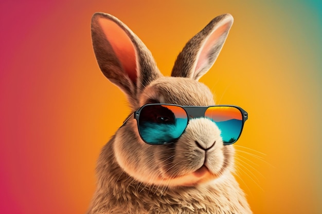 A rabbit wearing sunglasses and a colorful background