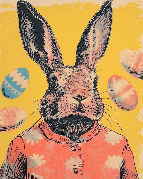 a rabbit wearing a sweater with easter eggs on it