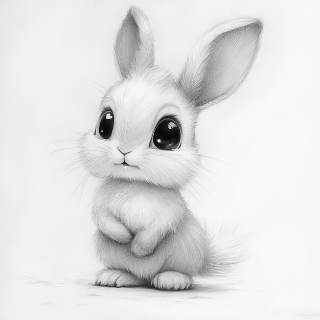 Rabbit on a white background hand drawing black and white