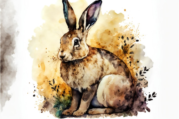 Rabbit wild animal in a watercolor style creative digital illustration painting