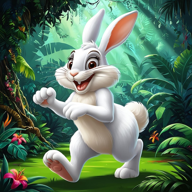 a rabbit with a big ears running through a jungle