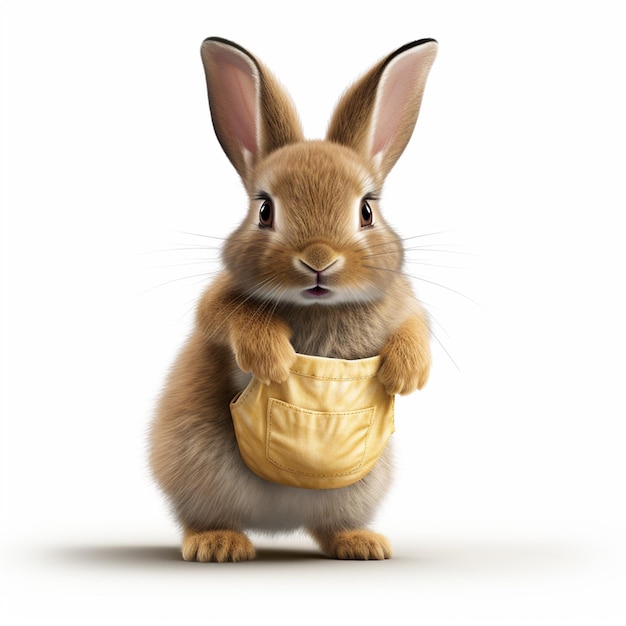 A Rabbit With Big Ears Sits On A White Background