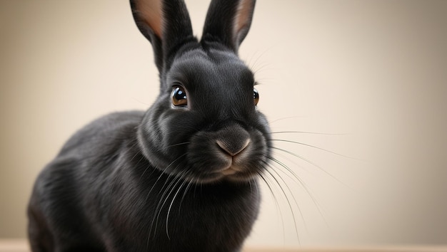 a rabbit with black eyes and a brown nose is looking at the camera