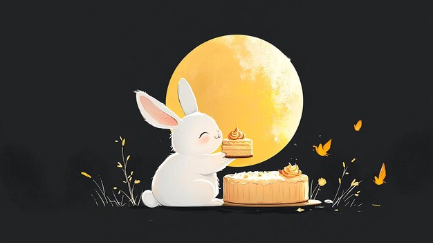 Photo a rabbit with a cake and a moon behind it