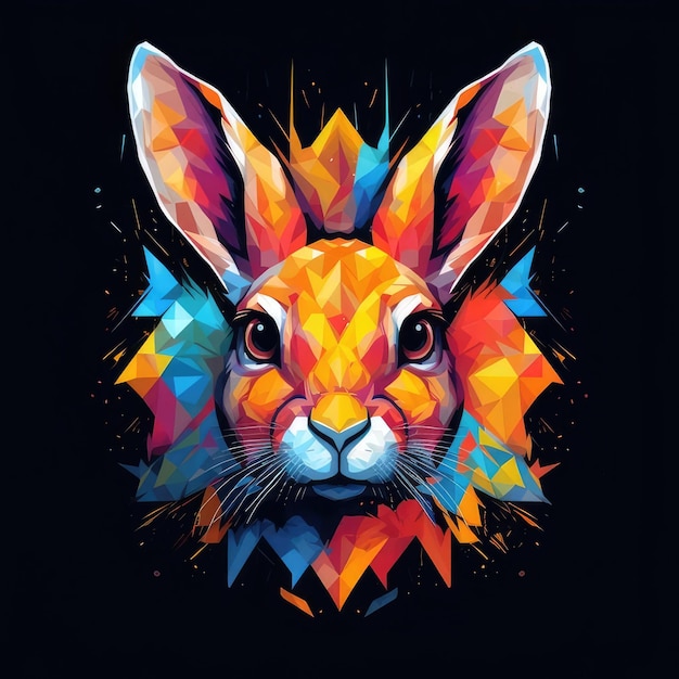 a rabbit with a colorful face and the words rabbit on it