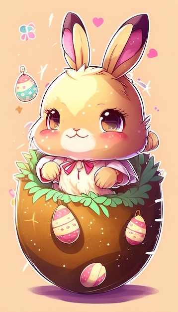 Rabbit with Easter eggs portrays a cute bunny with colorful eggs symbolizing the joy and spirit of Easter