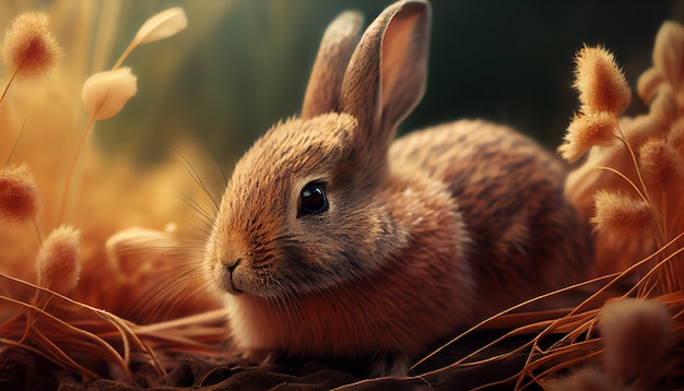 Rabbit with grass realistic scene generative AI