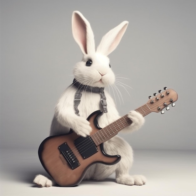 A rabbit with a guitar that says " i love you "