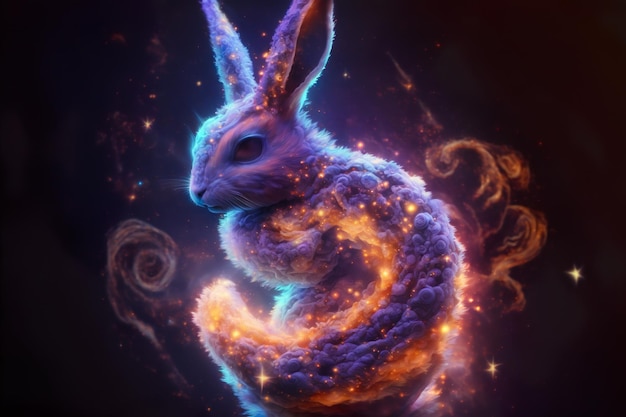 A rabbit with a purple background and the words'magic rabbit'on it AI Generated Illustration