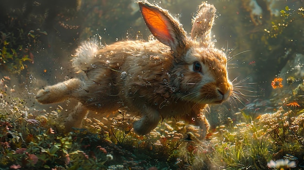 a rabbit with a rabbit in the water and the word rabbit on it