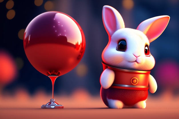 A rabbit with a red balloon next to it