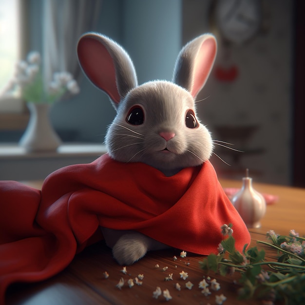 A rabbit with a red blanket that says little bunny on it