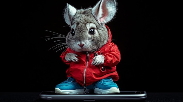 Photo a rabbit with a red jacket and blue shoes on