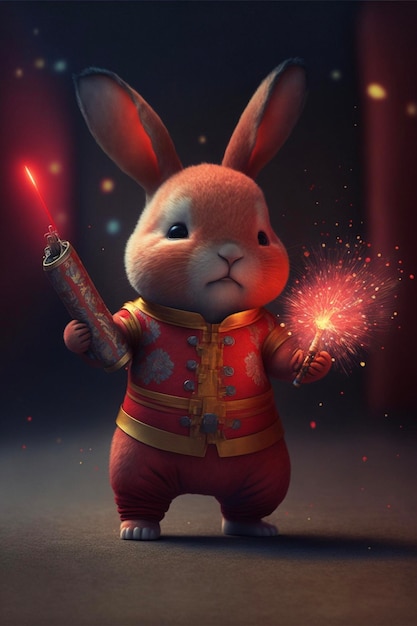 Rabbit with a sparkler in its hand generative ai