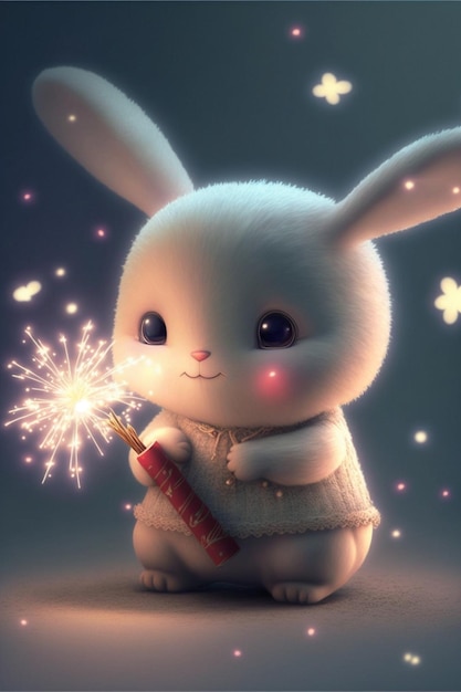 Rabbit with a sparkler in its hand generative ai