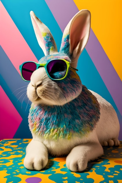 Rabbit with sunglasses vintage 70s style