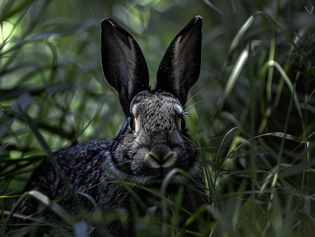 Photo a rabbit with two eyes and two eyes in the grass