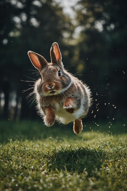 a rabbit with a white patch on its back is running in the grass