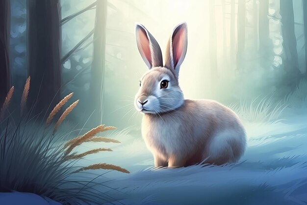 a rabbit in the woods with the words bunny on it