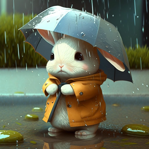 Rabit with umbrella generative Ai