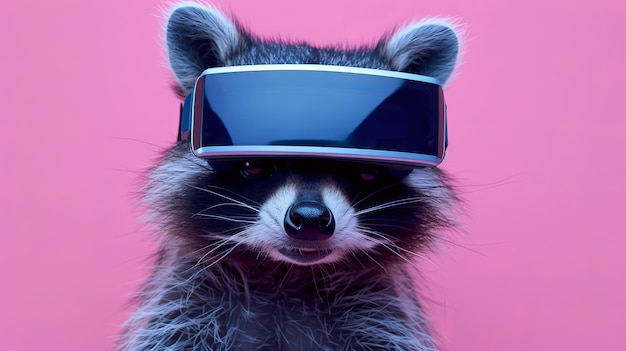 Raccoon animal with VR glasses on the isolated background realistic photo