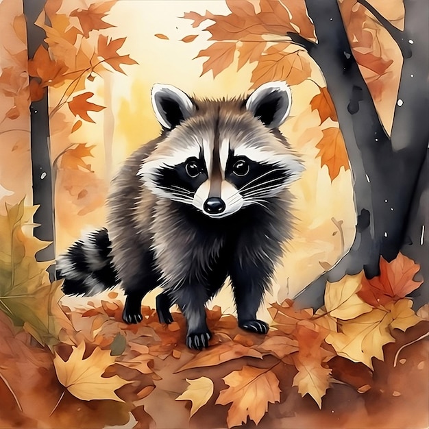 Raccoon in the autumn forest