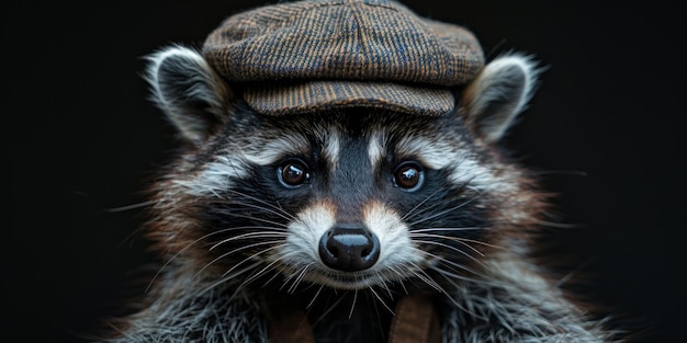 Raccoon in a Cap A CloseUp Portrait