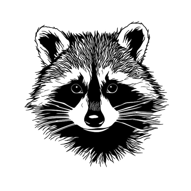 Raccoon Face Black and White Illustration